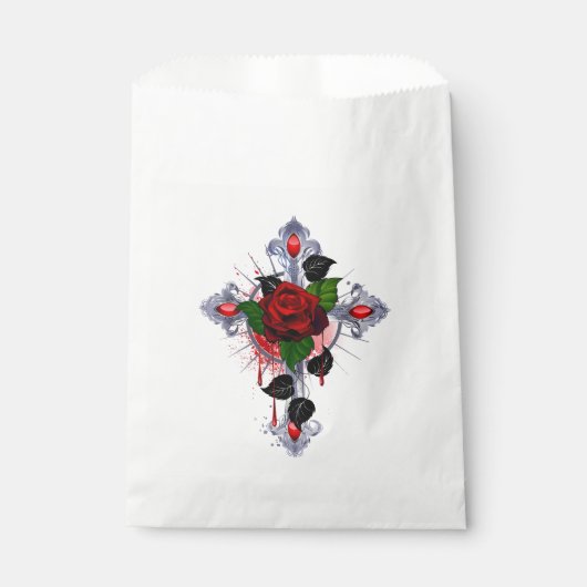 Silberkreuz mit Rote Rose Geschenktütchen (Vorderseite)