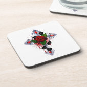 Silberkreuz mit Rote Rose Getränkeuntersetzer (Linke Seite)
