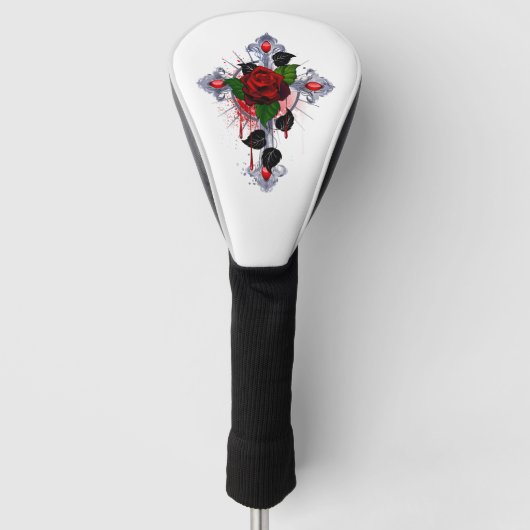 Silberkreuz mit Rote Rose Golf Headcover (Vorderseite)