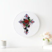 Silberkreuz mit Rote Rose Große Wanduhr (Zuhause)