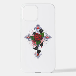 Silberkreuz mit Rote Rose iPhone 12 Hülle