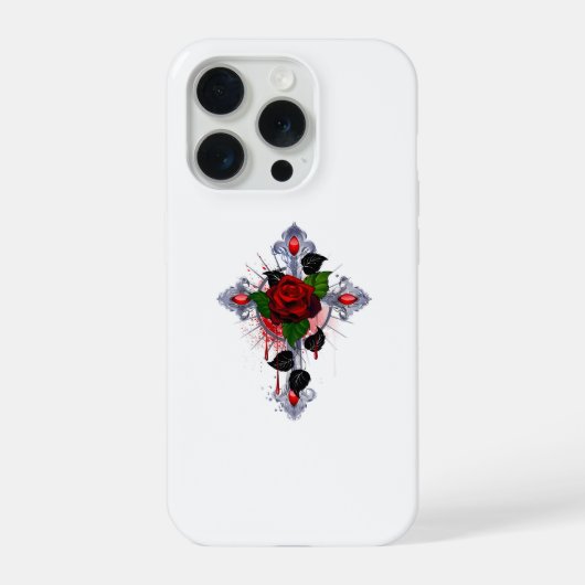 Silberkreuz mit Rote Rose iPhone Hülle (Rückseite)