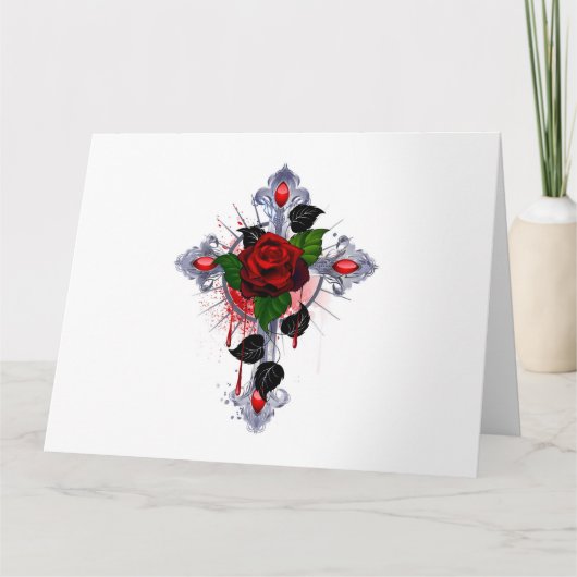 Silberkreuz mit Rote Rose Karte (Vorderseite)