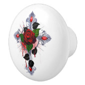 Silberkreuz mit Rote Rose Keramikknauf (Rechts)