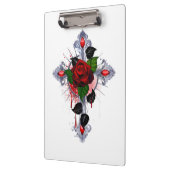 Silberkreuz mit Rote Rose Klemmbrett (Links)