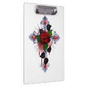 Silberkreuz mit Rote Rose Klemmbrett (Rechts)