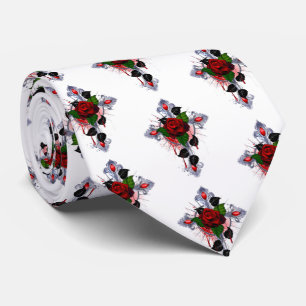 Silberkreuz mit Rote Rose Krawatte