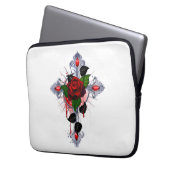 Silberkreuz mit Rote Rose Laptopschutzhülle (Vorderseite Links)