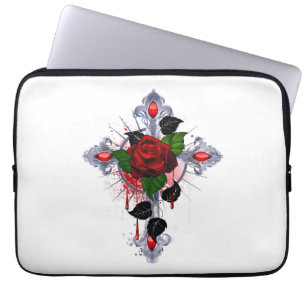 Silberkreuz mit Rote Rose Laptopschutzhülle