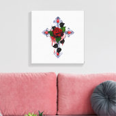 Silberkreuz mit Rote Rose Leinwanddruck (Insitu (Wohnzimmer))