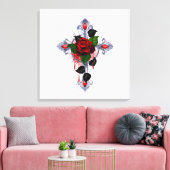 Silberkreuz mit Rote Rose Leinwanddruck (Insitu (Wohnzimmer))