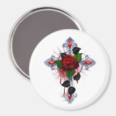 Silberkreuz mit Rote Rose Magnet (Vorderseite/Rückseite)
