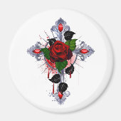 Silberkreuz mit Rote Rose Magnet (Vorne)