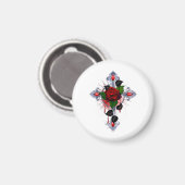 Silberkreuz mit Rote Rose Magnet (Vorderseite/Rückseite)