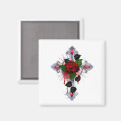 Silberkreuz mit Rote Rose Magnet (Vorderseite/Rückseite)