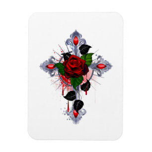 Silberkreuz mit Rote Rose Magnet