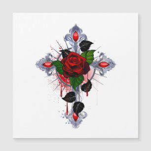 Silberkreuz mit Rote Rose Magnetkarte