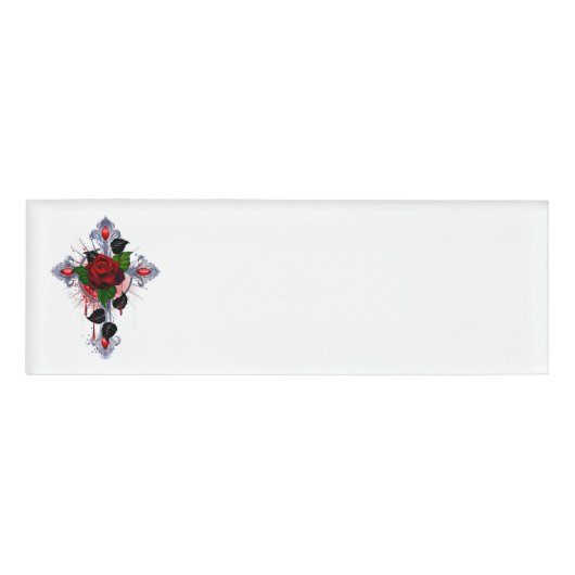 Silberkreuz mit Rote Rose Namenschild (Vorderseite)