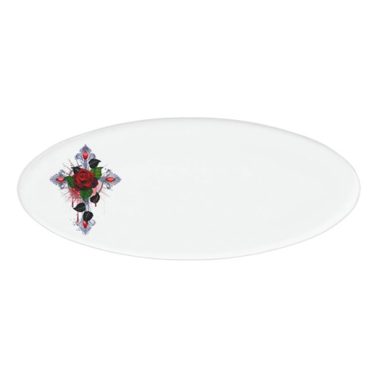 Silberkreuz mit Rote Rose Namenschild (Vorderseite)