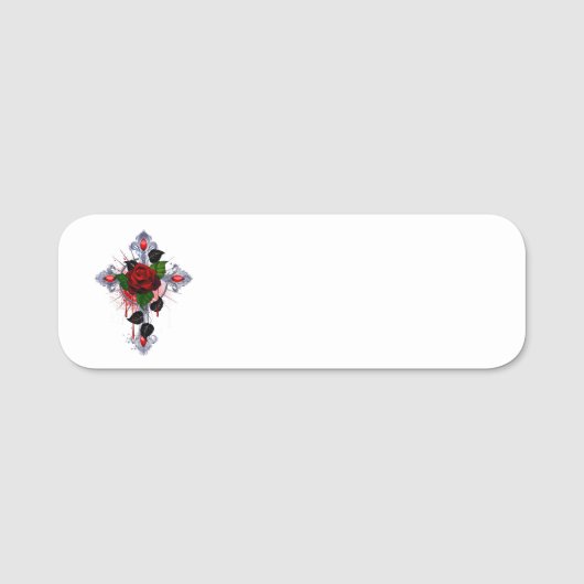 Silberkreuz mit Rote Rose Namensschild (Vorderseite)
