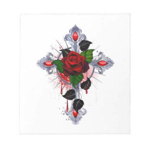 Silberkreuz mit Rote Rose Notizblock