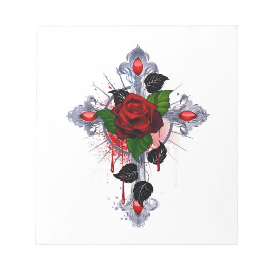 Silberkreuz mit Rote Rose Notizblock (Vorderseite)