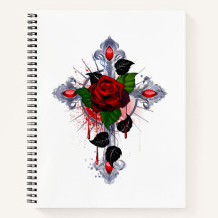 Silberkreuz mit Rote Rose Notizblock