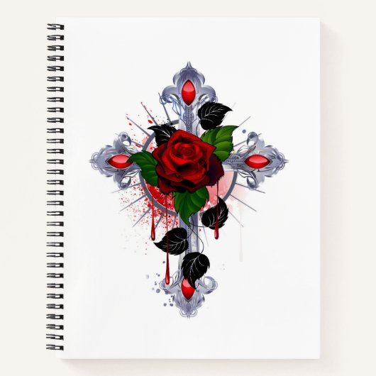 Silberkreuz mit Rote Rose Notizblock (Vorderseite)