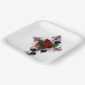 Silberkreuz mit Rote Rose Pappteller (Gewinkelt)