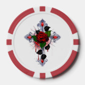 Silberkreuz mit Rote Rose Pokerchips (Vorderseite)