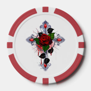 Silberkreuz mit Rote Rose Pokerchips