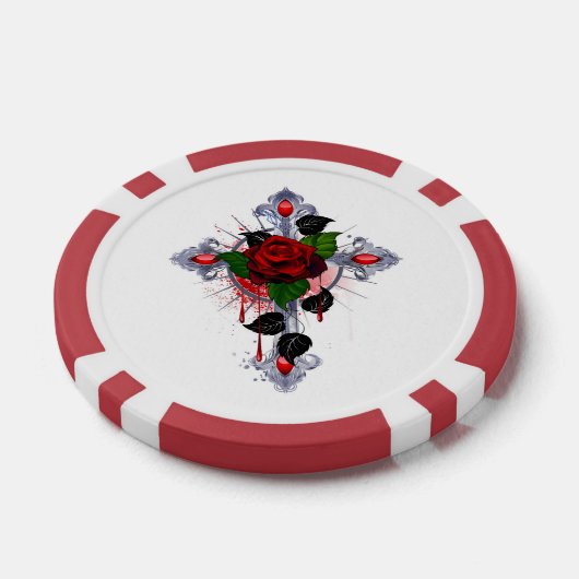 Silberkreuz mit Rote Rose Pokerchips (Einzeln)