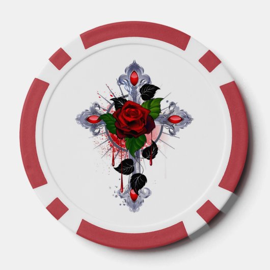 Silberkreuz mit Rote Rose Pokerchips (Rückseite)