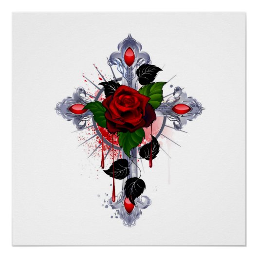 Silberkreuz mit Rote Rose Poster (Vorderseite)