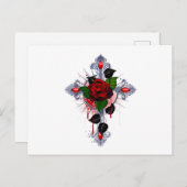 Silberkreuz mit Rote Rose Postkarte (Vorne/Hinten)