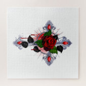 Silberkreuz mit Rote Rose Puzzle (Horizontal)