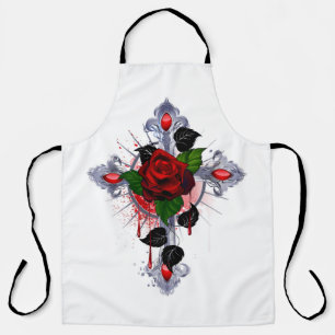 Silberkreuz mit Rote Rose Schürze