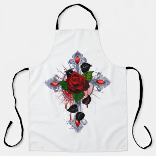 Silberkreuz mit Rote Rose Schürze