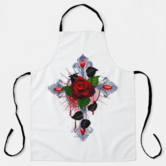 Silberkreuz mit Rote Rose Schürze (Vorderseite)