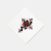 Silberkreuz mit Rote Rose Serviette (Ecke)