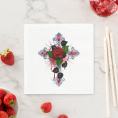 Silberkreuz mit Rote Rose Serviette (Beispiel)
