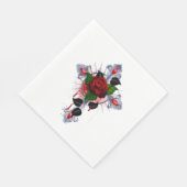Silberkreuz mit Rote Rose Serviette (Ecke)