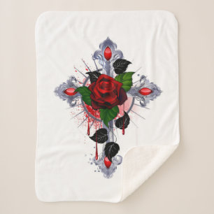 Silberkreuz mit Rote Rose Sherpadecke