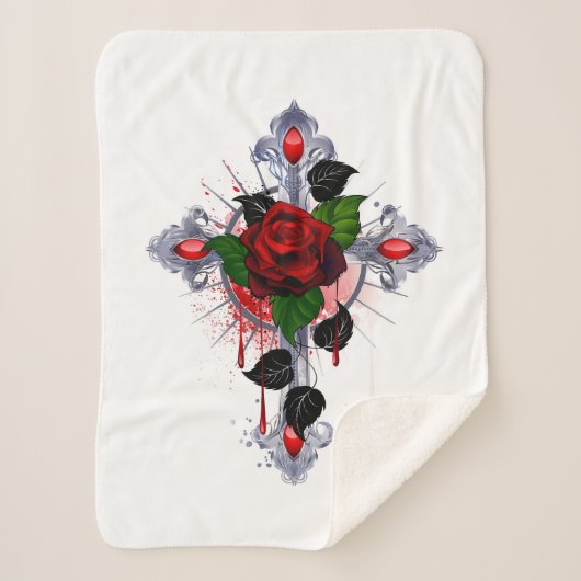 Silberkreuz mit Rote Rose Sherpadecke (Vorderseite)