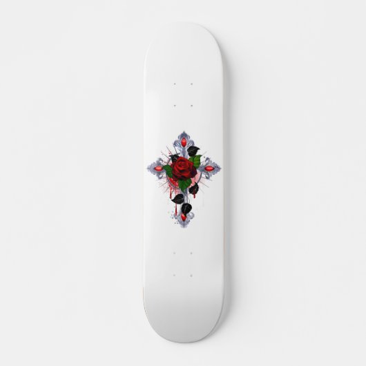 Silberkreuz mit Rote Rose Skateboard (Vorne)