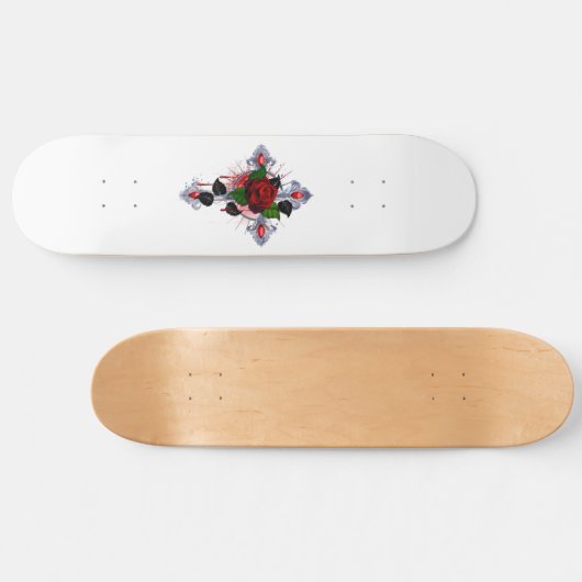 Silberkreuz mit Rote Rose Skateboard (Horizontal)