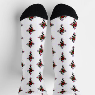 Silberkreuz mit Rote Rose Socken