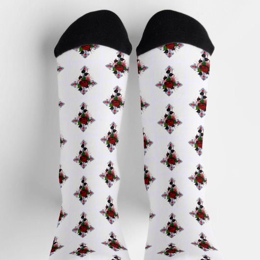 Silberkreuz mit Rote Rose Socken (Oben)