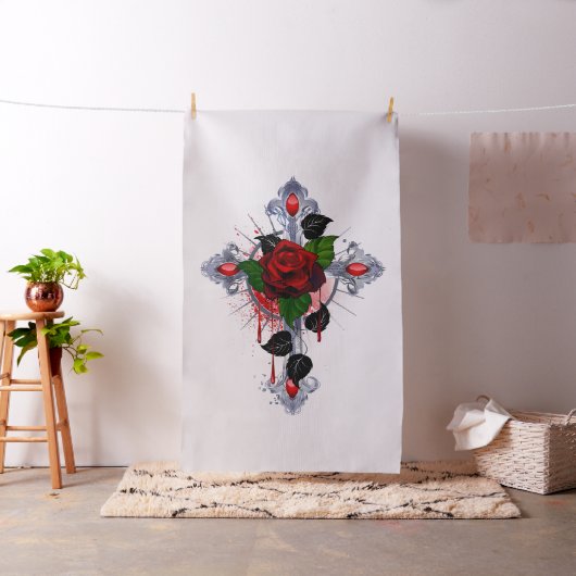 Silberkreuz mit Rote Rose Stoff (Beispiel)