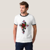 Silberkreuz mit Rote Rose T-Shirt (Vorne ganz)